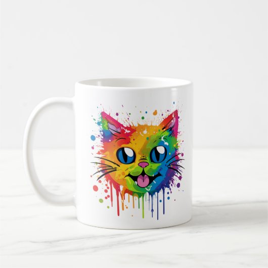 Splat Cat Rainbow Design Mok (Links)