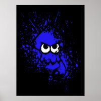 Splatoon Black Squid met blanco ogen op blauw plat