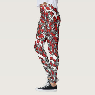Splatter Abstract Rood-Grijs & Wit Print Leggings