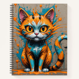 Splatter Cat Sinaasappel/Blauwgroen Bullet Line No Notitieboek