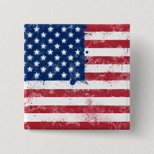 Splatter geschilderd Amerikaanse vlag Vierkante Button 5,1 Cm