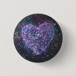 Splatter Paint Paars Heart Ronde Button 3,2 Cm