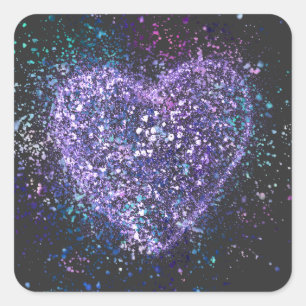 Splatter Paint Paars Heart Vierkante Sticker
