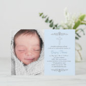 Splendid Cross Photo Baptism Invitation - Blue (Debout devant)