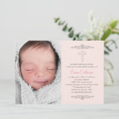 Splendid Cross Photo Baptism Invitation - Pink (Debout devant)
