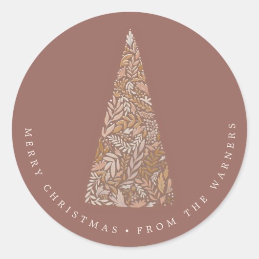 Splendid Spruce Tree Beige Kerstmis/vakantie Ronde Sticker (Voorkant)