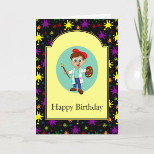 Spletters verven en een jongen kunstenaar kaart