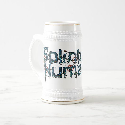 Splinterde Humanity Logo Stein Bierpul (Voorkant links)