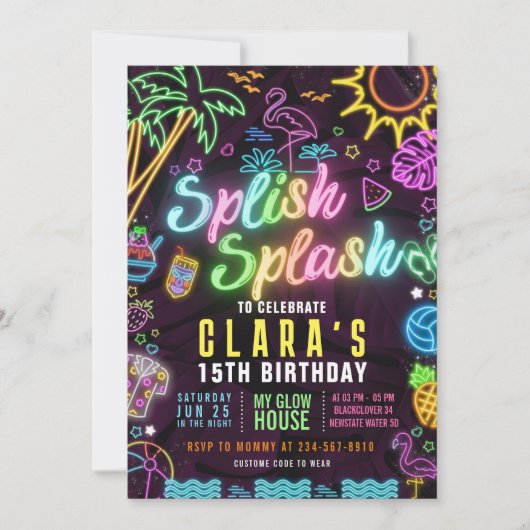 Splish Splash 15e verjaardagsfeest Editable Uitnod Kaart (Voorkant)