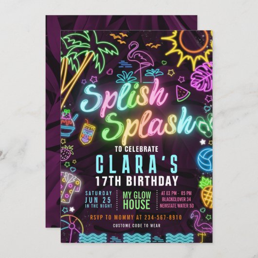 Splish Splash 17th Birthday Party Invitation modif (Devant / Derrière)