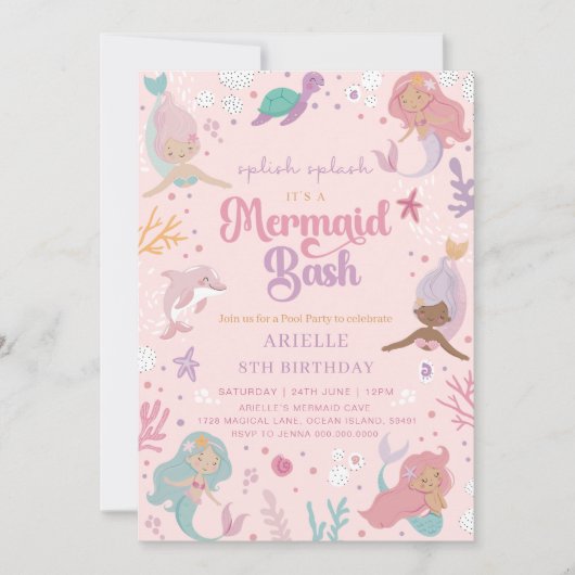 Splish Splash 8th Birthday Mermaid Invitation (Devant)