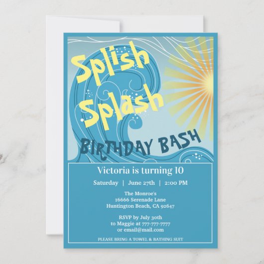 Splish Splash Anniversaire Bash Party Invitation (Devant)