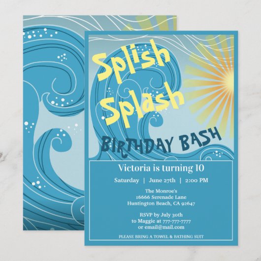 Splish Splash Anniversaire Bash Party Invitation (Devant / Derrière)