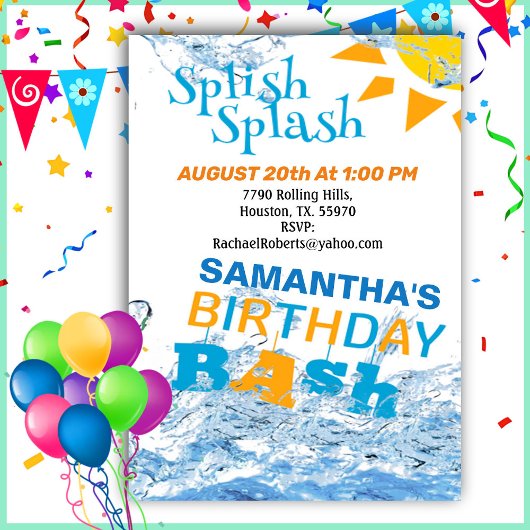 Splish Splash Anniversaire Bassin Pool Invitation