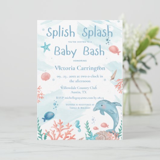 Splish Splash Baby Bash Ocean Fish Baby shower Kaart (Staand voorkant)