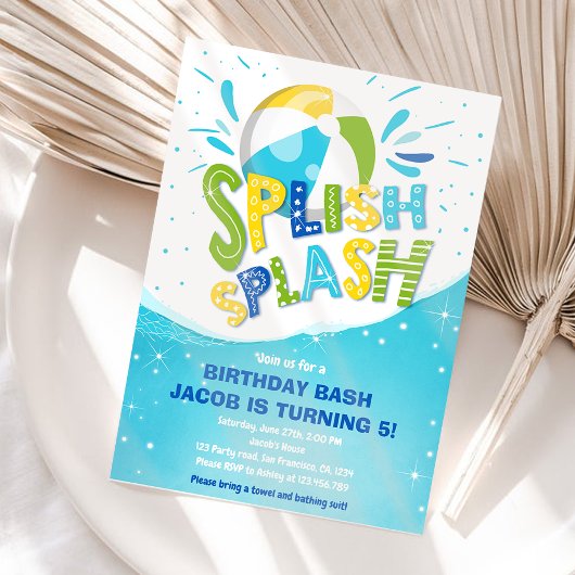 Splish Splash Birthday Bash Boy Pool Party Kaart