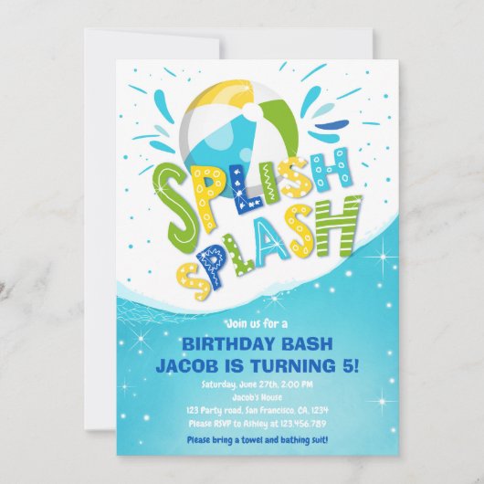 Splish Splash Birthday Bash Boy Pool Party Kaart (Voorkant)