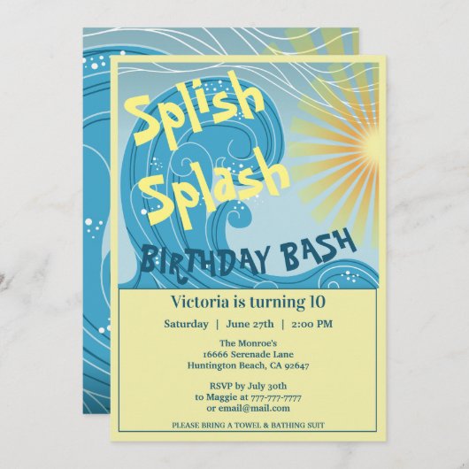 Splish Splash Birthday Bash Kaart (Voorkant / Achterkant)