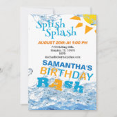 Splish Splash Birthday Bash Pool Party Invitation Kaart (Voorkant)
