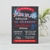 Splish Splash Birthday Bash Rood Wit Blauw Kaart (Staand voorkant)
