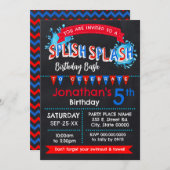 Splish Splash Birthday Bash Rood Wit Blauw Kaart (Voorkant / Achterkant)