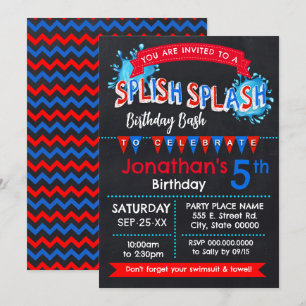 Splish Splash Birthday Bash Rood Wit Blauw Kaart