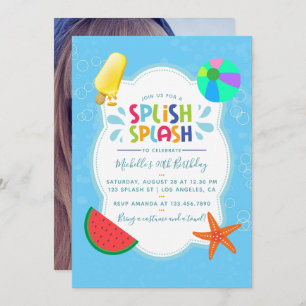 Splish Splash Birthday Party Voeg fotouitnodiging Kaart