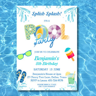 Splish Splash Boys Anniversaire Piscine Invitation