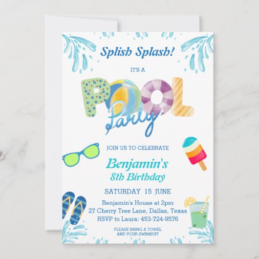 Splish Splash Boys Anniversaire Piscine Invitation (Devant)