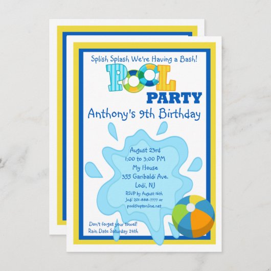 Splish Splash Boys Pool Kaart (Voorkant / Achterkant)