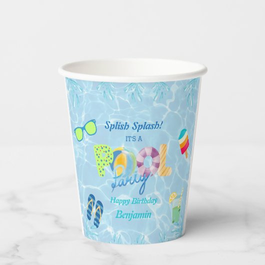 Splish Splash Boys Verjaardag Zwembad Party Papieren Bekers (Achterkant)
