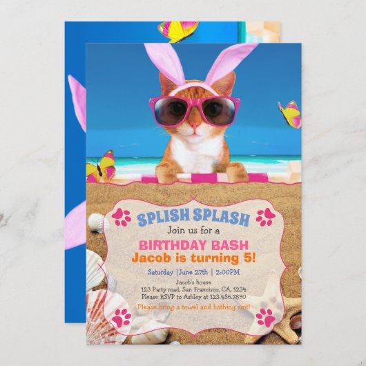 Splish Splash ! Drôle Invitation de chat (Devant / Derrière)