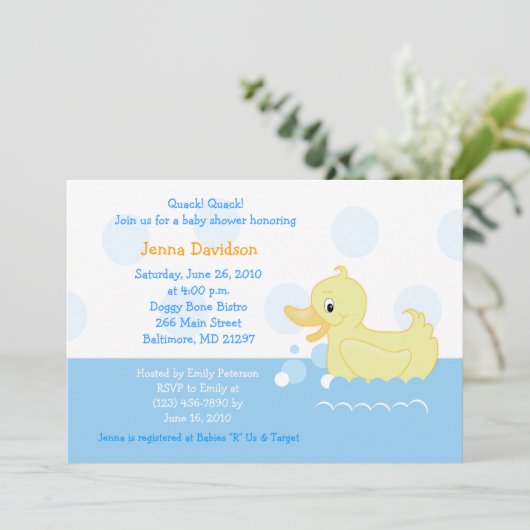 Splish Splash Duck Baby shower Invitation 5x7 Kaart (Staand voorkant)