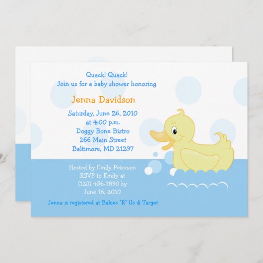 Splish Splash Duck Baby shower Invitation 5x7 Kaart (Voorkant / Achterkant)