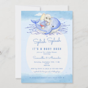 Splish Splash Elephant Boy Pool Party Baby shower Kaart