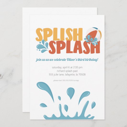 Splish Splash été Anniversaire Bash Invitations (Devant / Derrière)