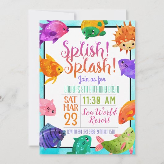 Splish Splash Fish Birthday Bash Uitnodiging (Voorkant)