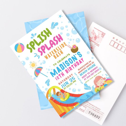Splish Splash Glijbaan Feest Bewerkbare Uitnodigin Kaart
