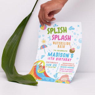 Splish Splash Glijbaan Feest Bewerkbare Uitnodigin Kaart