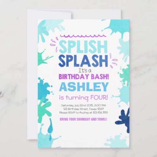 Splish Splash invitation anniversaire Fête de la p (Devant)