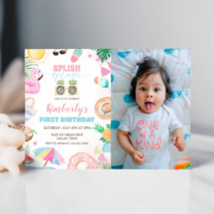 Splish Splash Meisje Zwembad Party Pink Foto Kaart