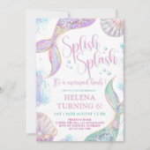 Splish Splash Mermaid 6e invitation anniversaire (Devant)