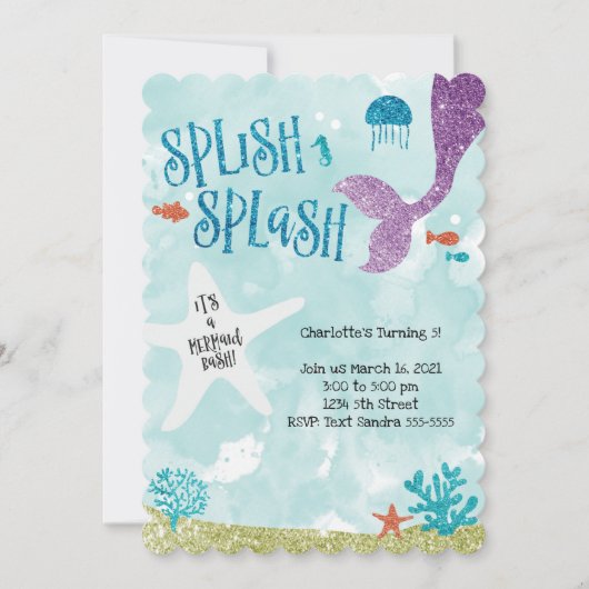 Splish Splash Mermaid Bash Birthday Uitnodiging  (Voorkant)