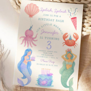 Splish Splash Mermaid Birthday Bash uitnodiging