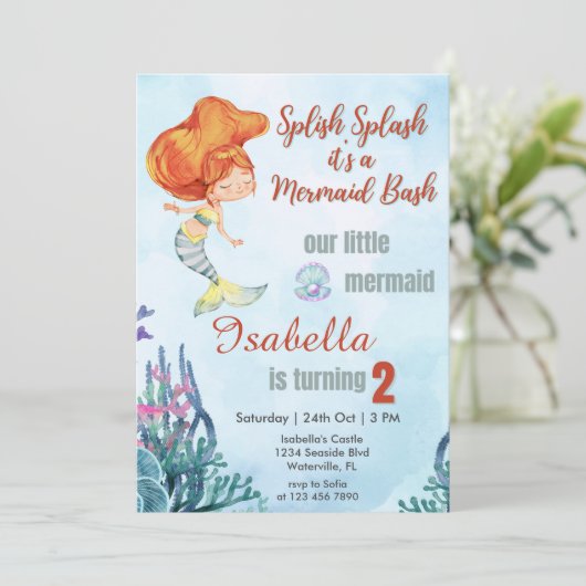 Splish Splash Orang Zeemeermin Bash 2e verjaardag Kaart (Staand voorkant)