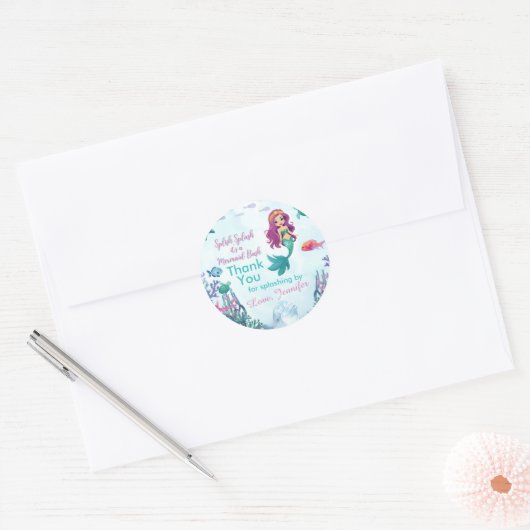 Splish Splash Paarse Zeemeermin Bash Dank u Ronde Sticker (Envelop)