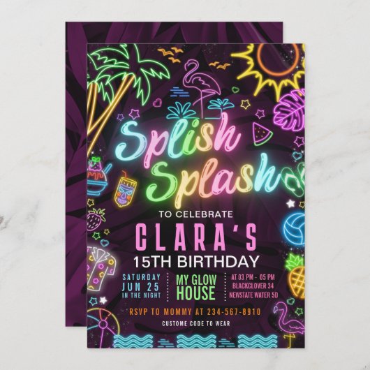 Splish Splash Party 15e partie Invitation modifiab (Devant / Derrière)