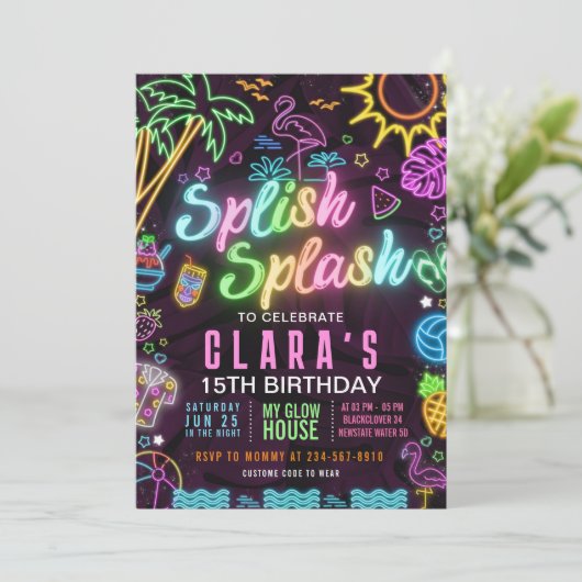 Splish Splash Party 15e Party bewerkbare uitnodigi Kaart (Staand voorkant)