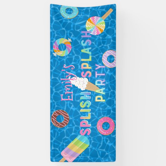 Splish Splash Party L Pool Verjaardag L Desserts Spandoek (Verticaal)