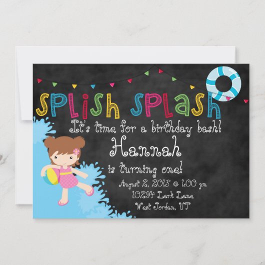 Splish Splash Party nodigt uit Kaart (Voorkant)